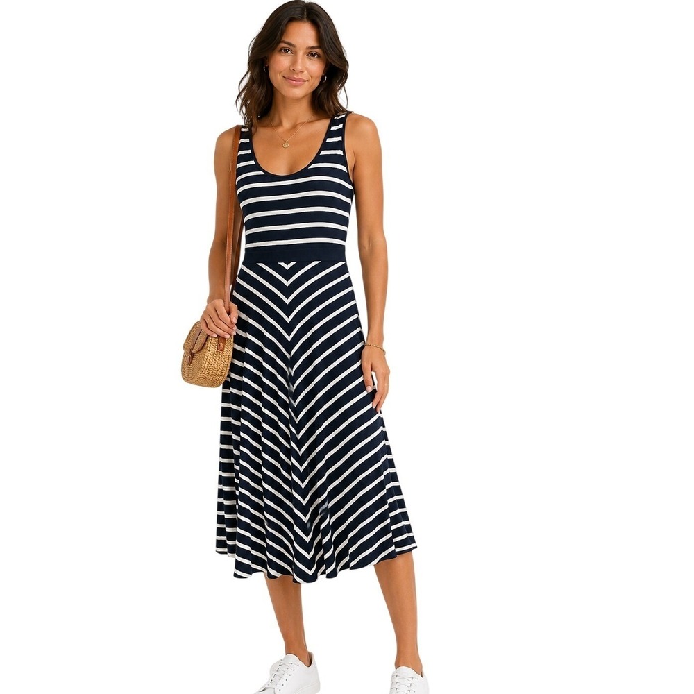 Boden‎ Women's Striped Printed Sleeveless Scoop Neck Midi Dress Casual Size 10